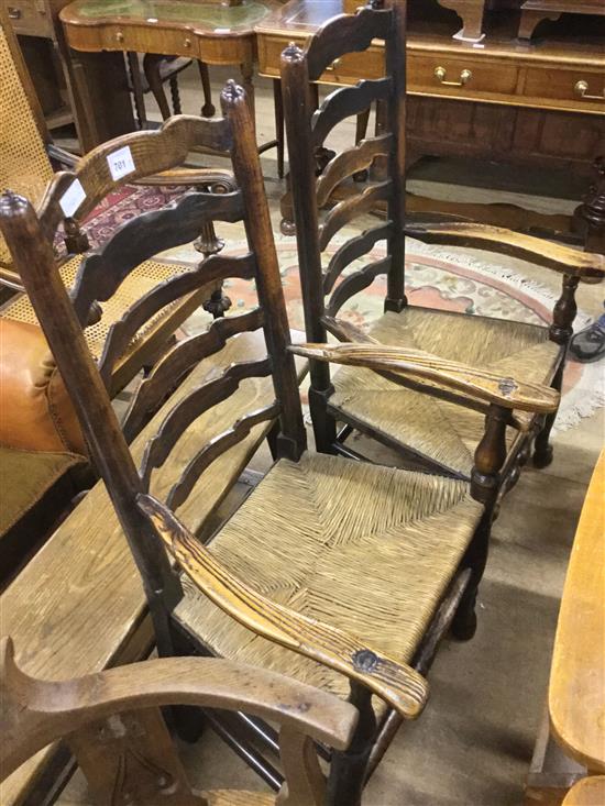 Pr 19th Century ladder back elbow chairs